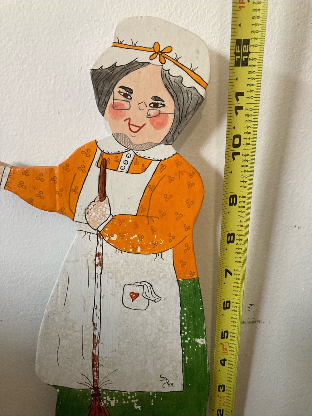 Handcrafted Orange and Green Wooden Kitchen Wall Doll